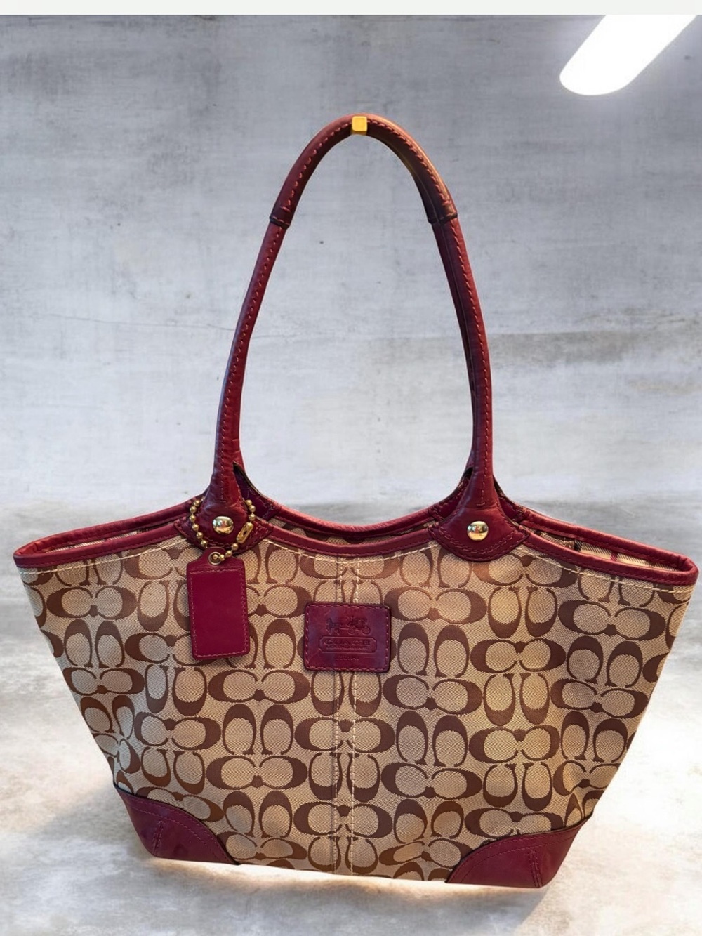Coach Beige Signature Canvas Tote with Mahogany Trim C0893-12369